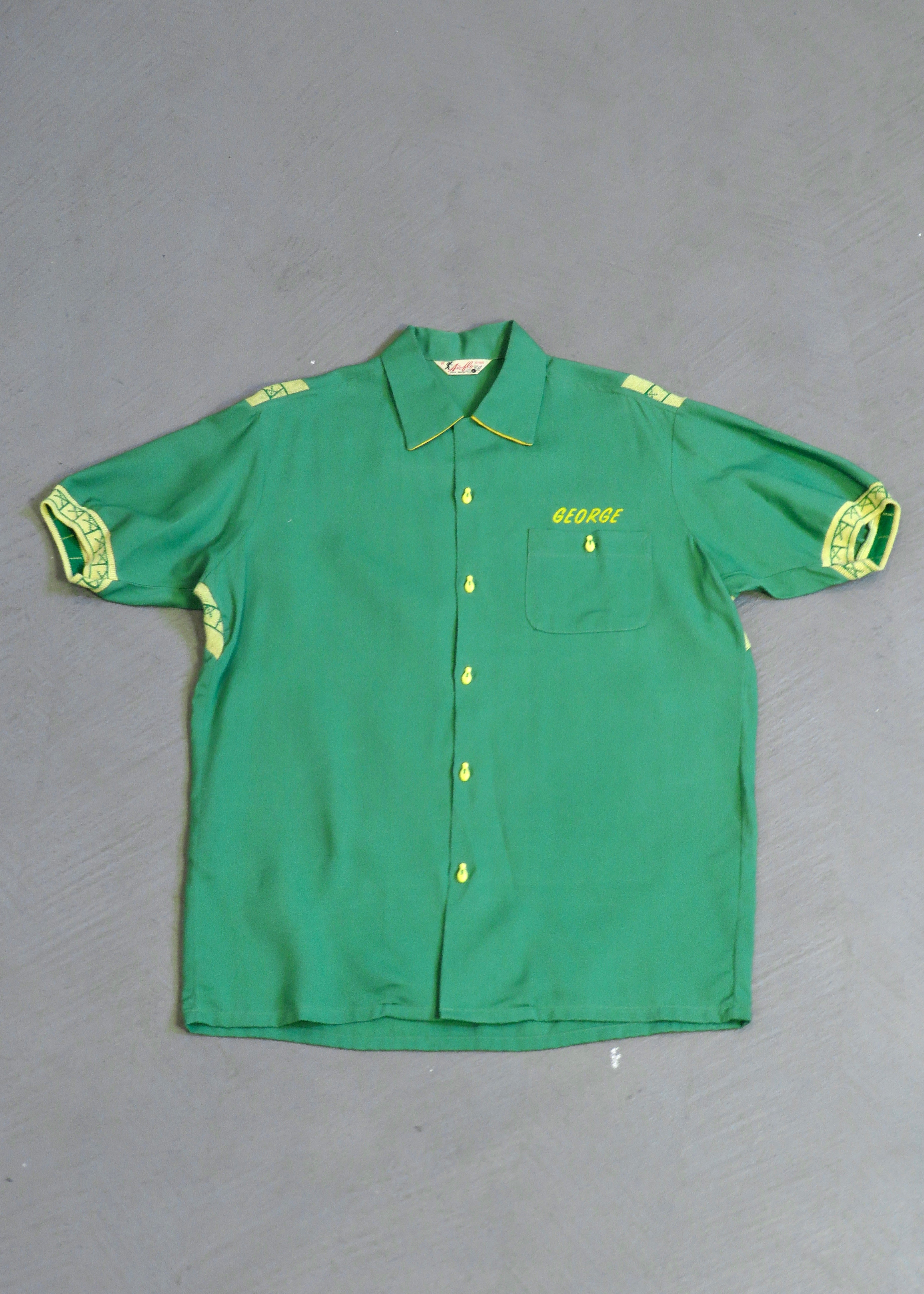 1950s Air-Flo Kinol Bros Tile Green Bowling Shirt