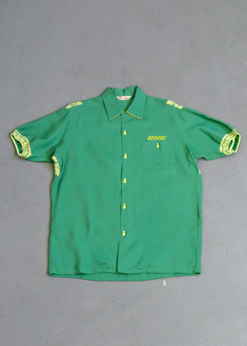 1950s Air-Flo Kinol Bros Tile Green Bowling Shirt