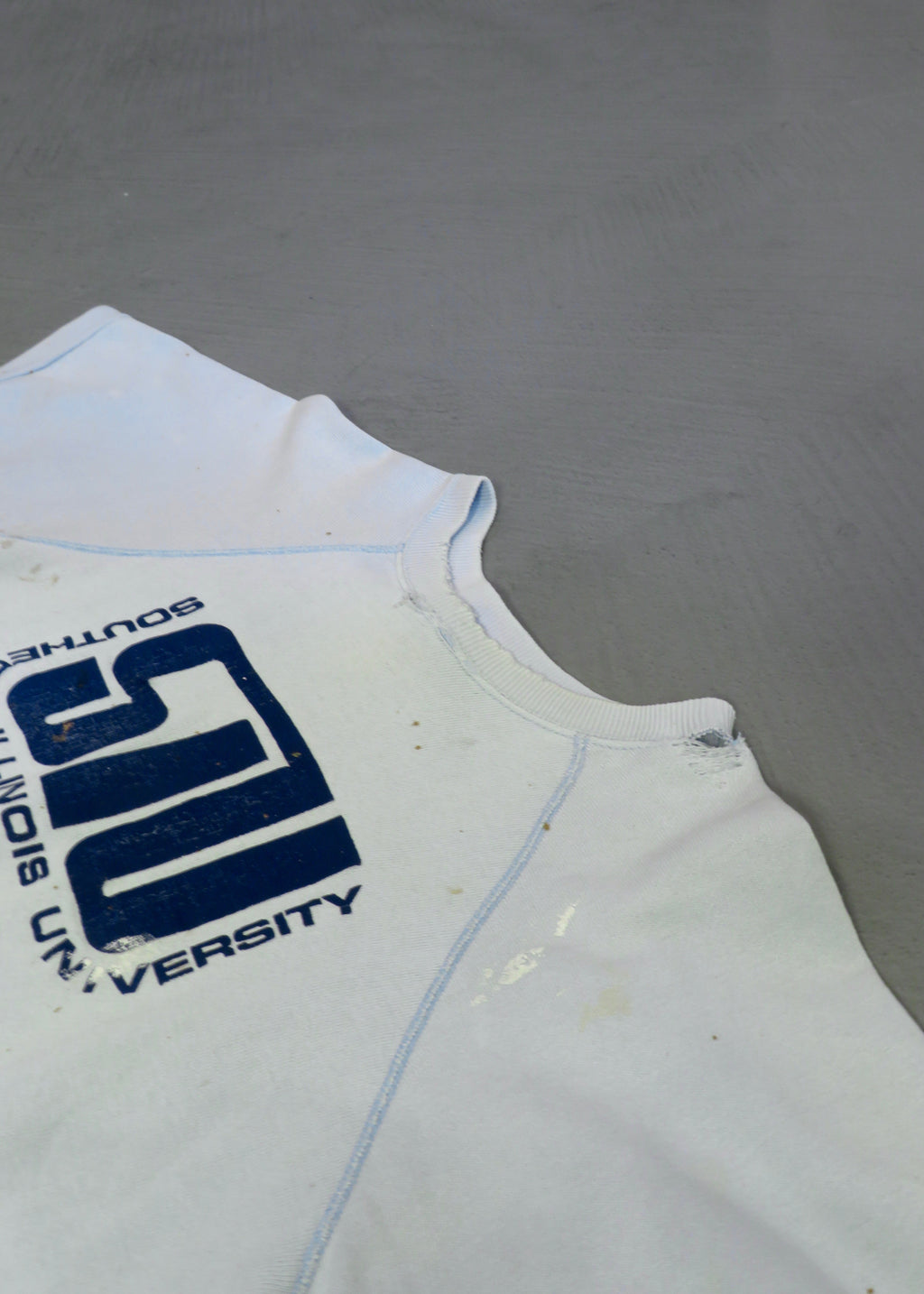 1960s Southern Illinois University Light Blue Distressed Short Sleeved Sweatshirt