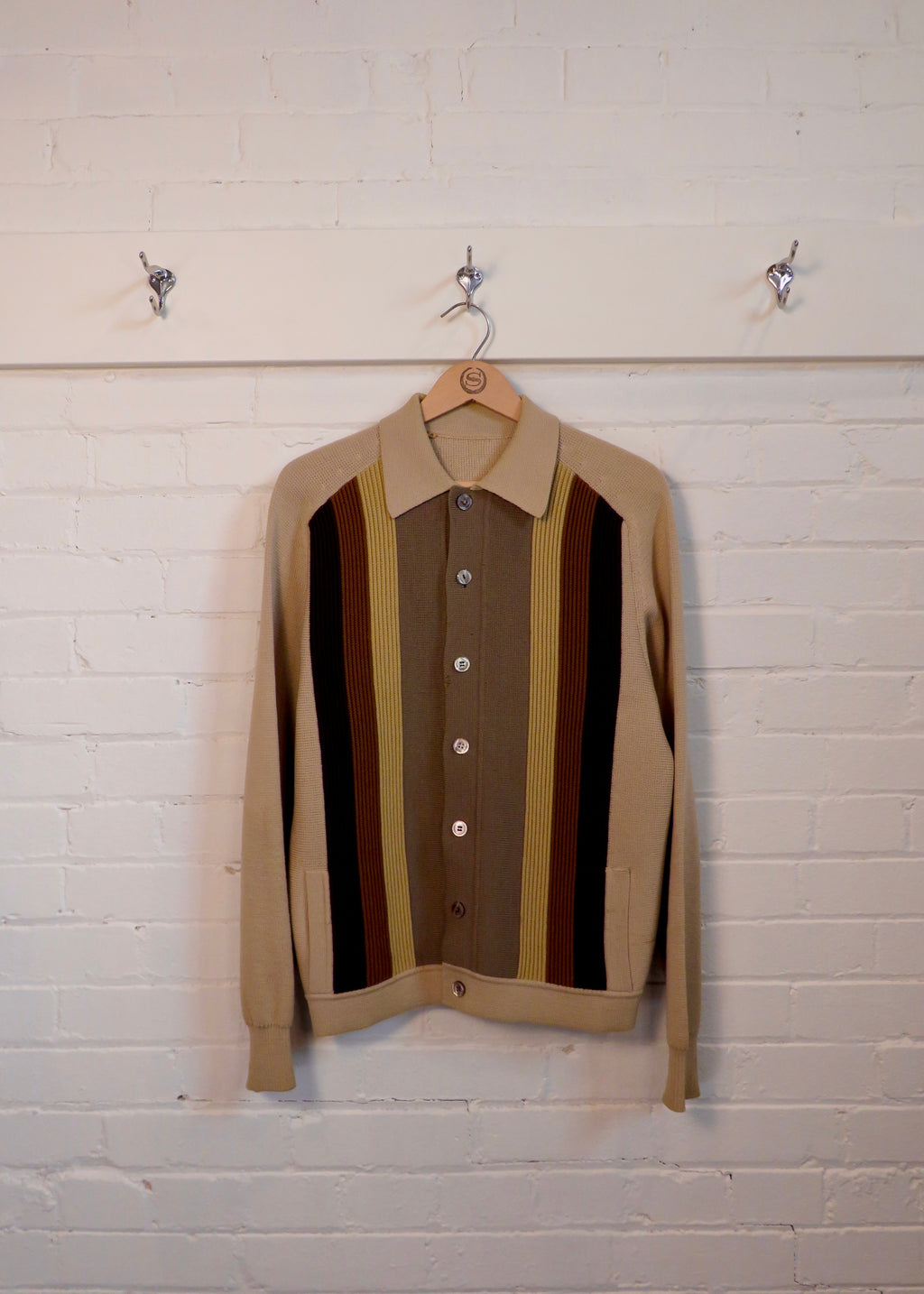 1960s Earth Tone Striped Button Up Cardigan