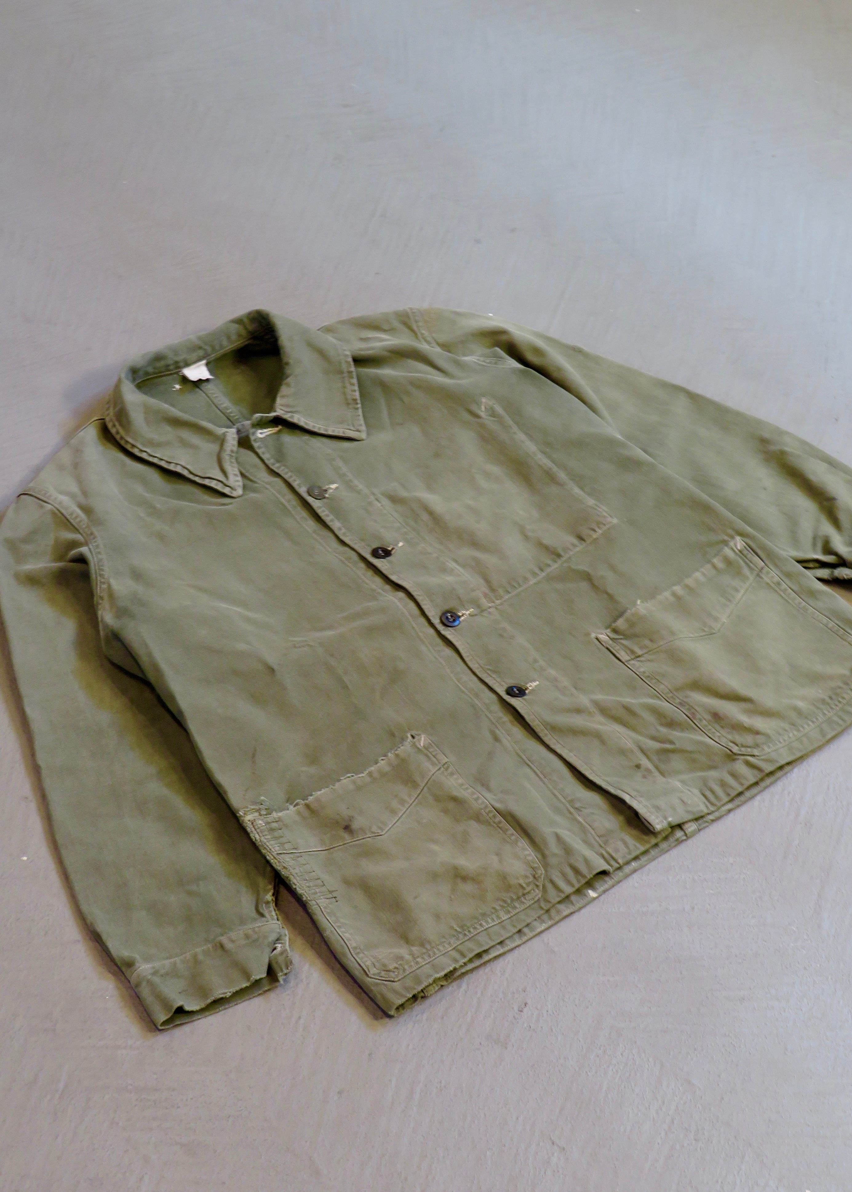 Vintage 1960s French Military Olive Green Chore Jacket