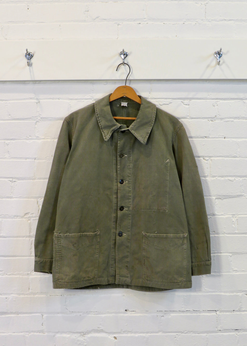 Vintage 1960s French Military Olive Green Chore Jacket