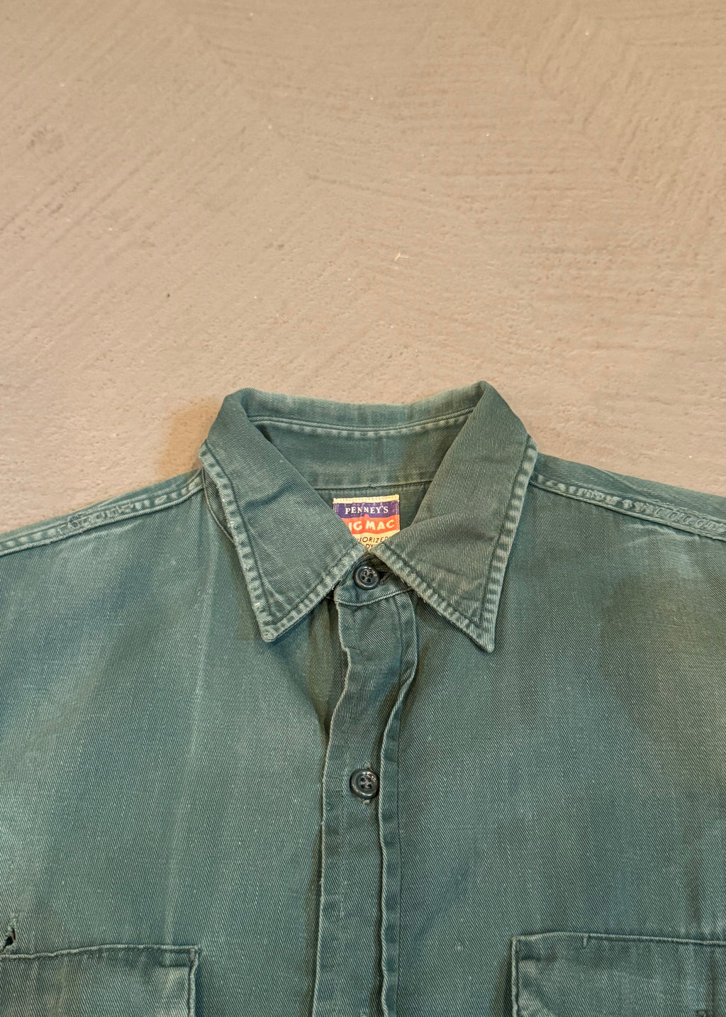 1950s Faded Green Distressed Work Shirt