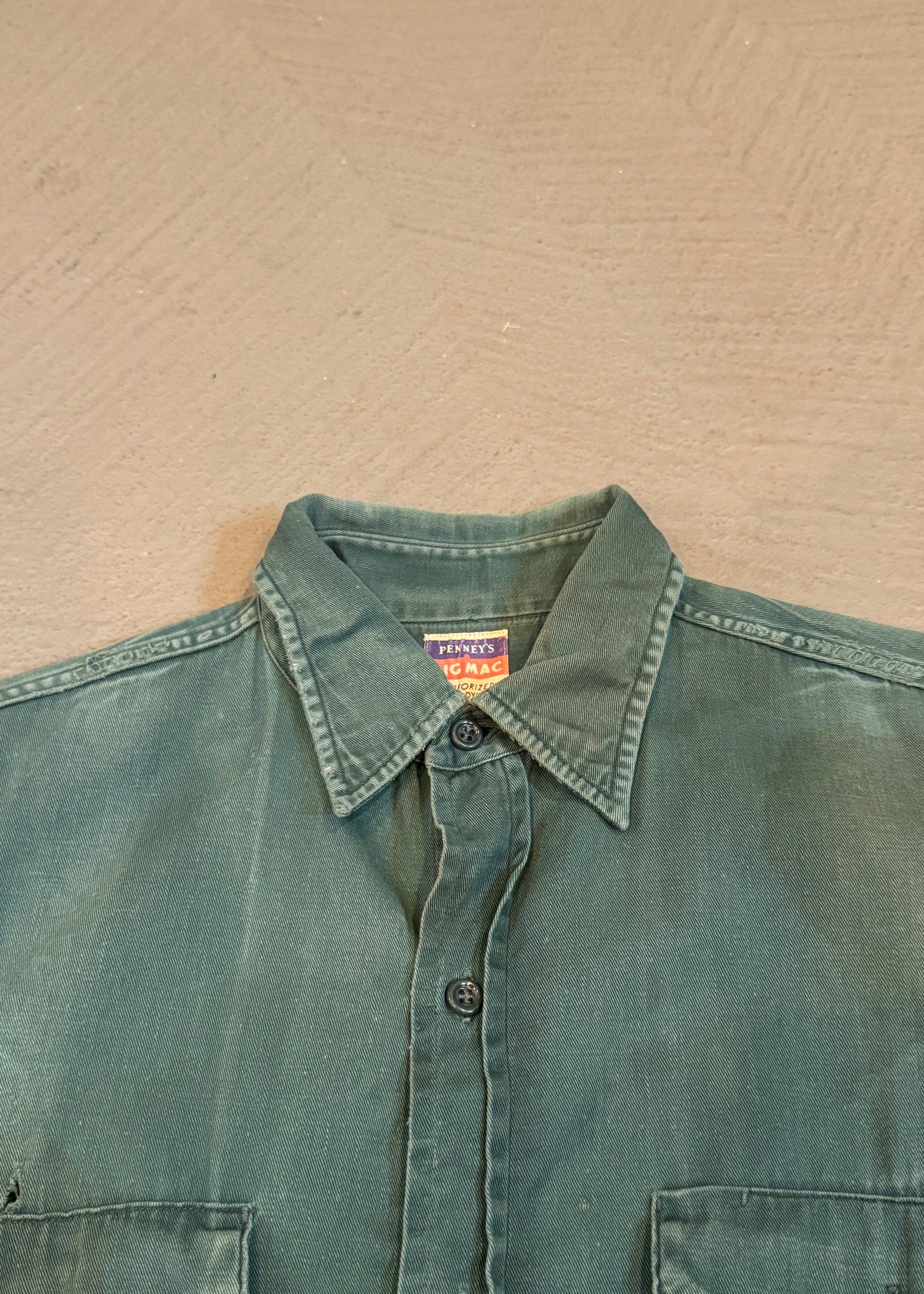 1950s Faded Green Distressed Work Shirt