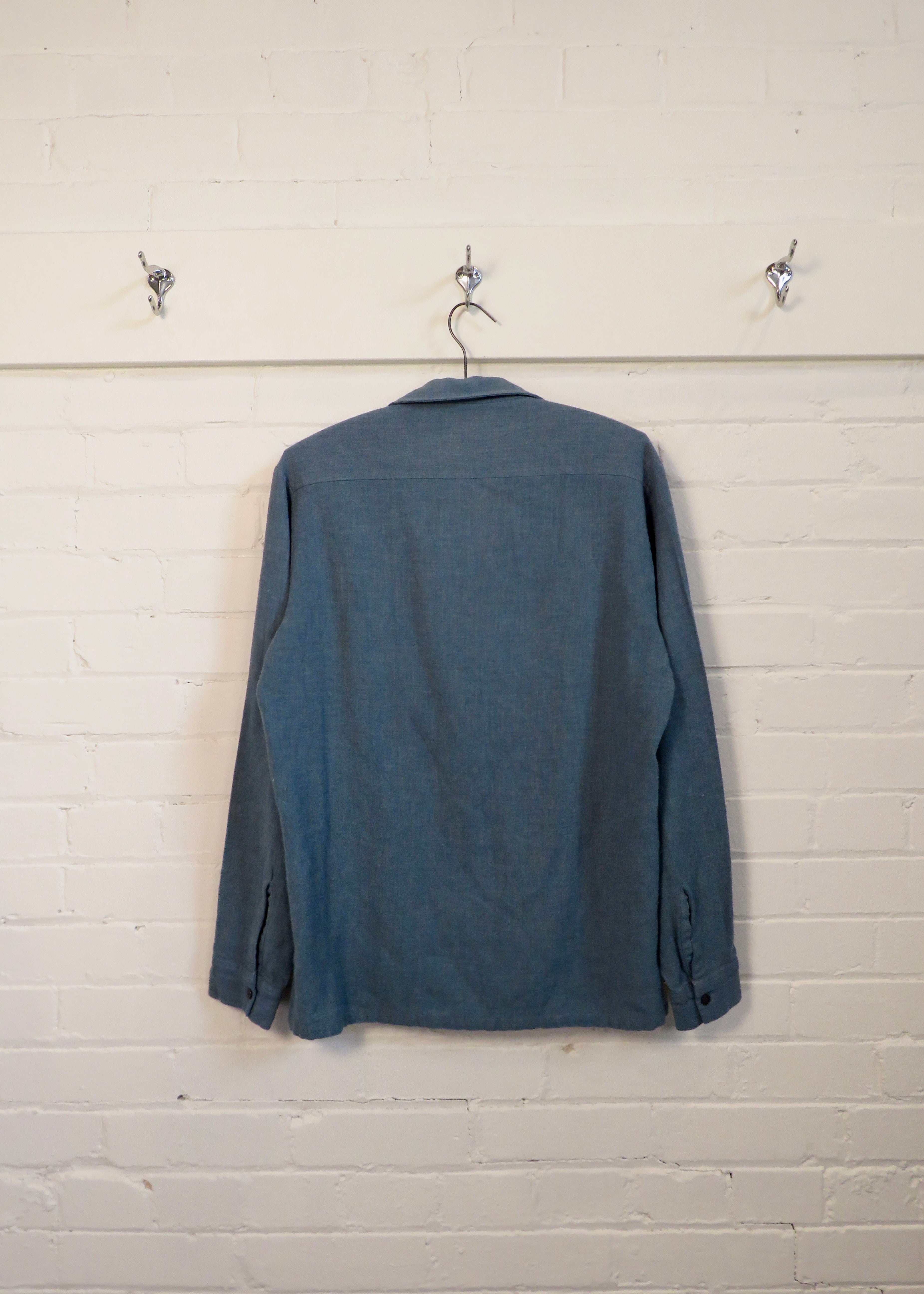 1950s Blue Wool Loop Collar Overshirt