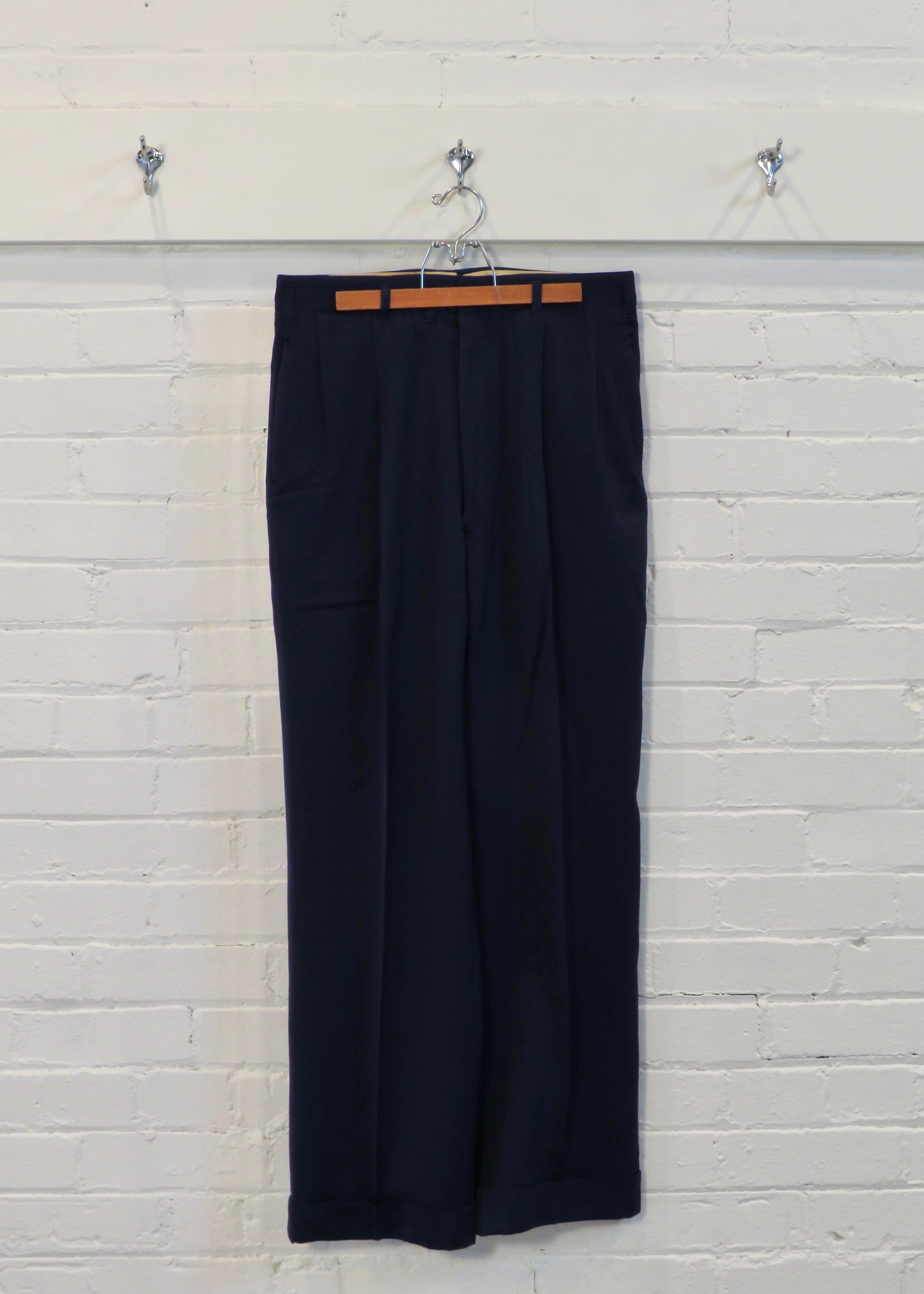 1950s Navy Wool Gabardine Trousers | 31"x31"