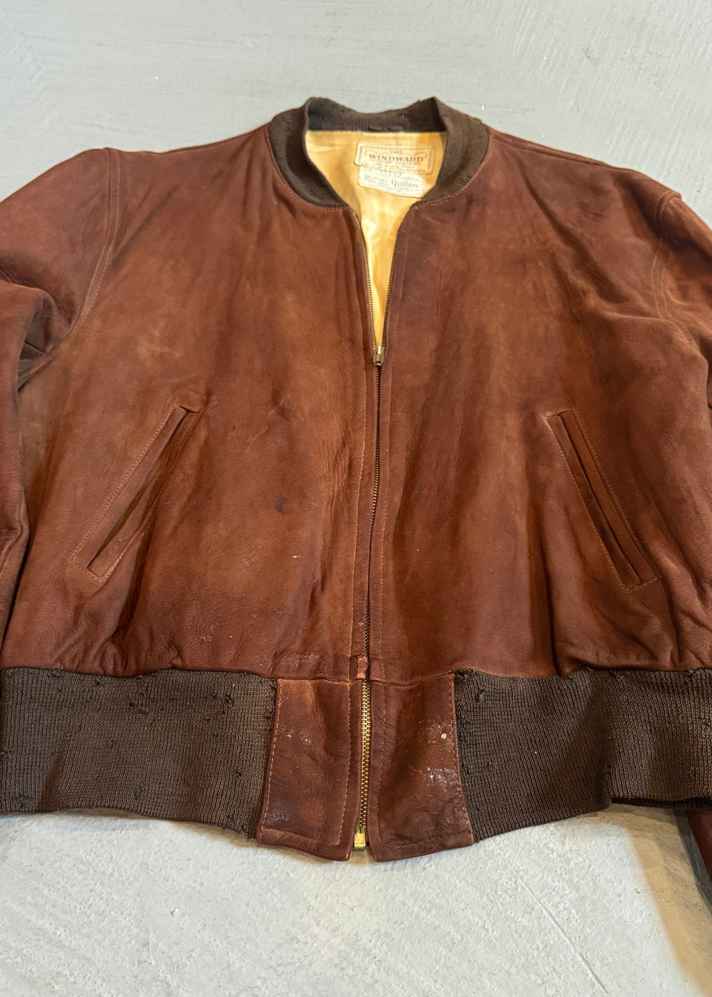 1950s Chocolate Suede Bomber Jacket
