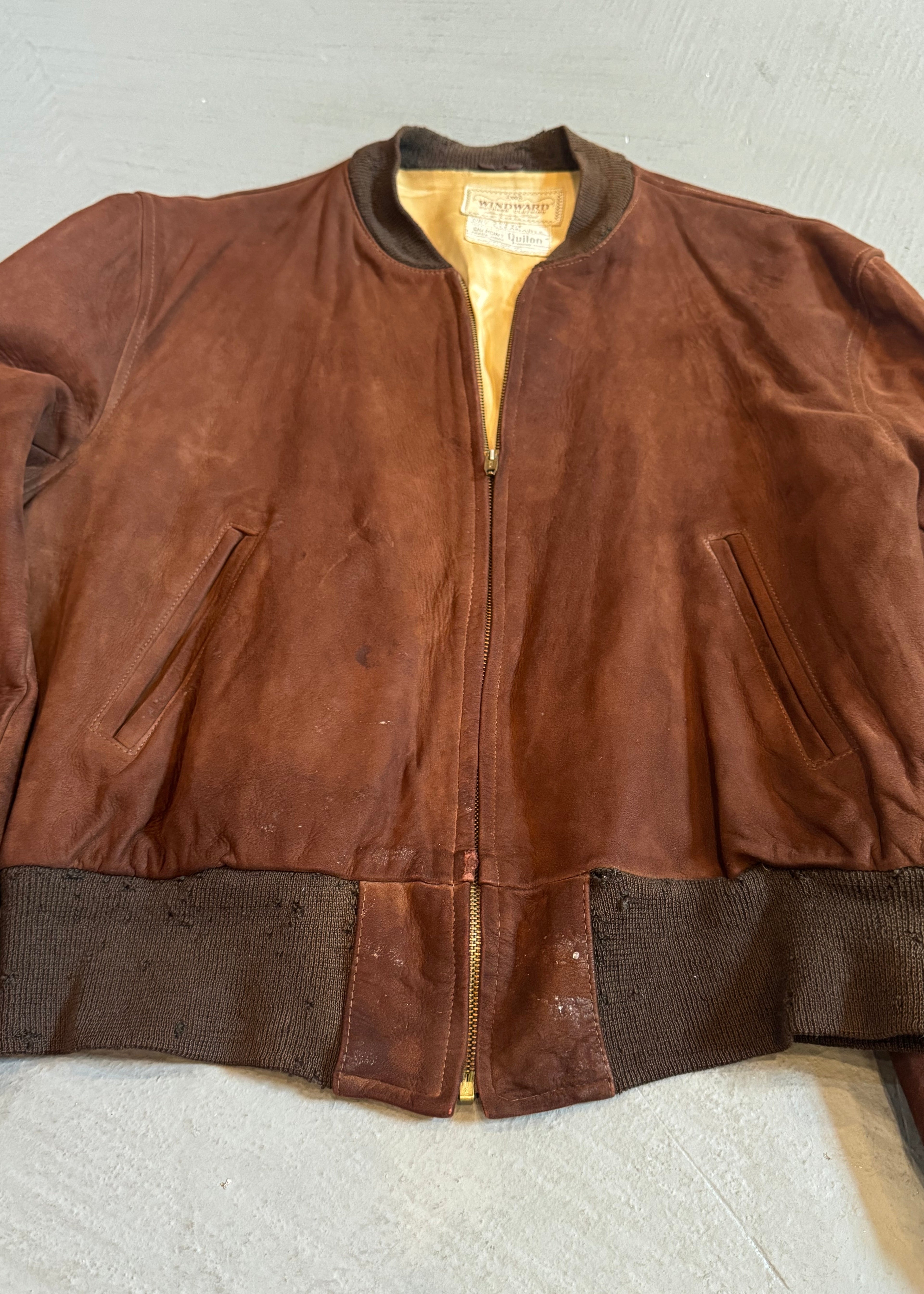 1950s Chocolate Suede Bomber Jacket
