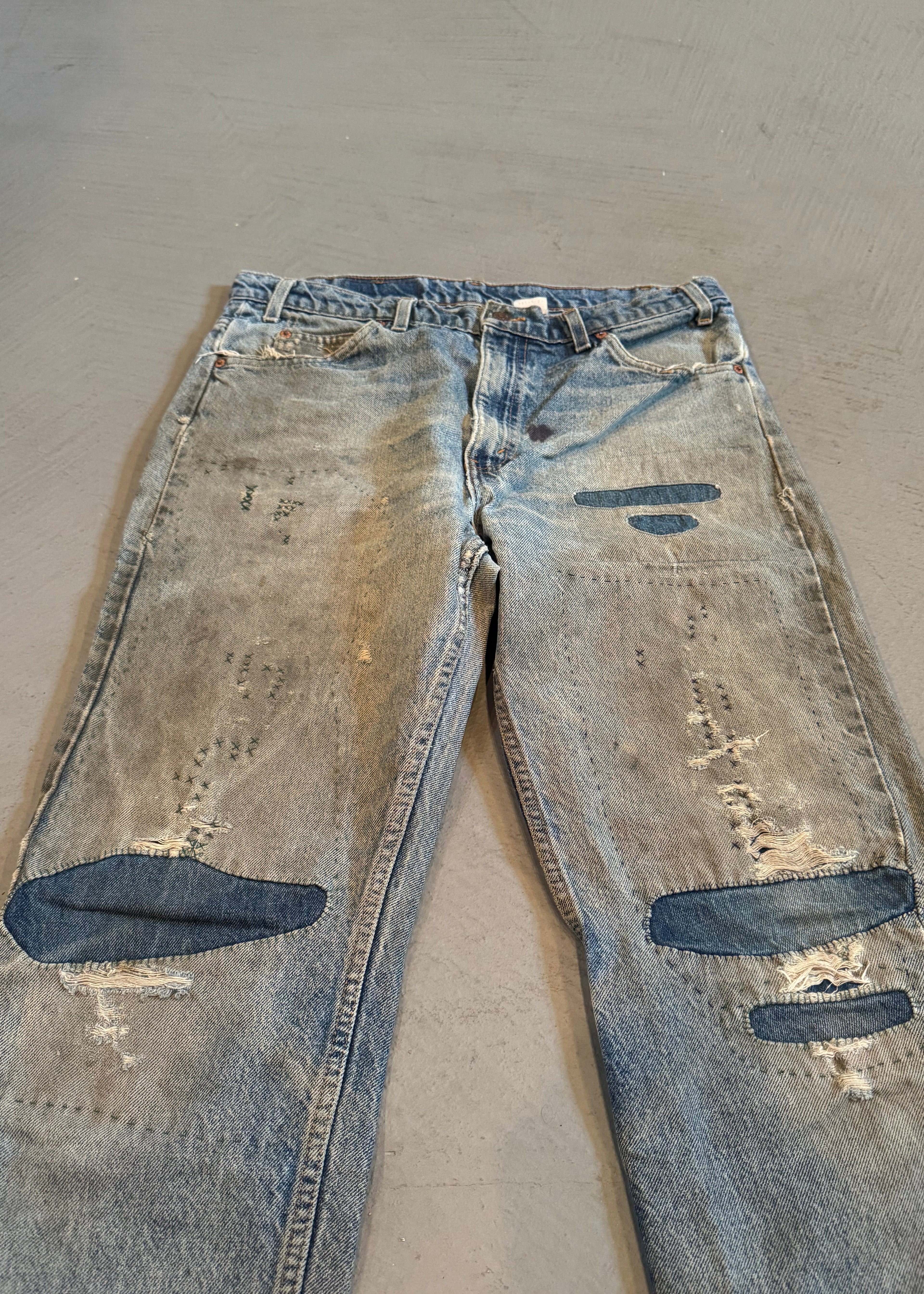 1990s Levi's 505 Orange Tab Dirty Wash Repaired Jeans