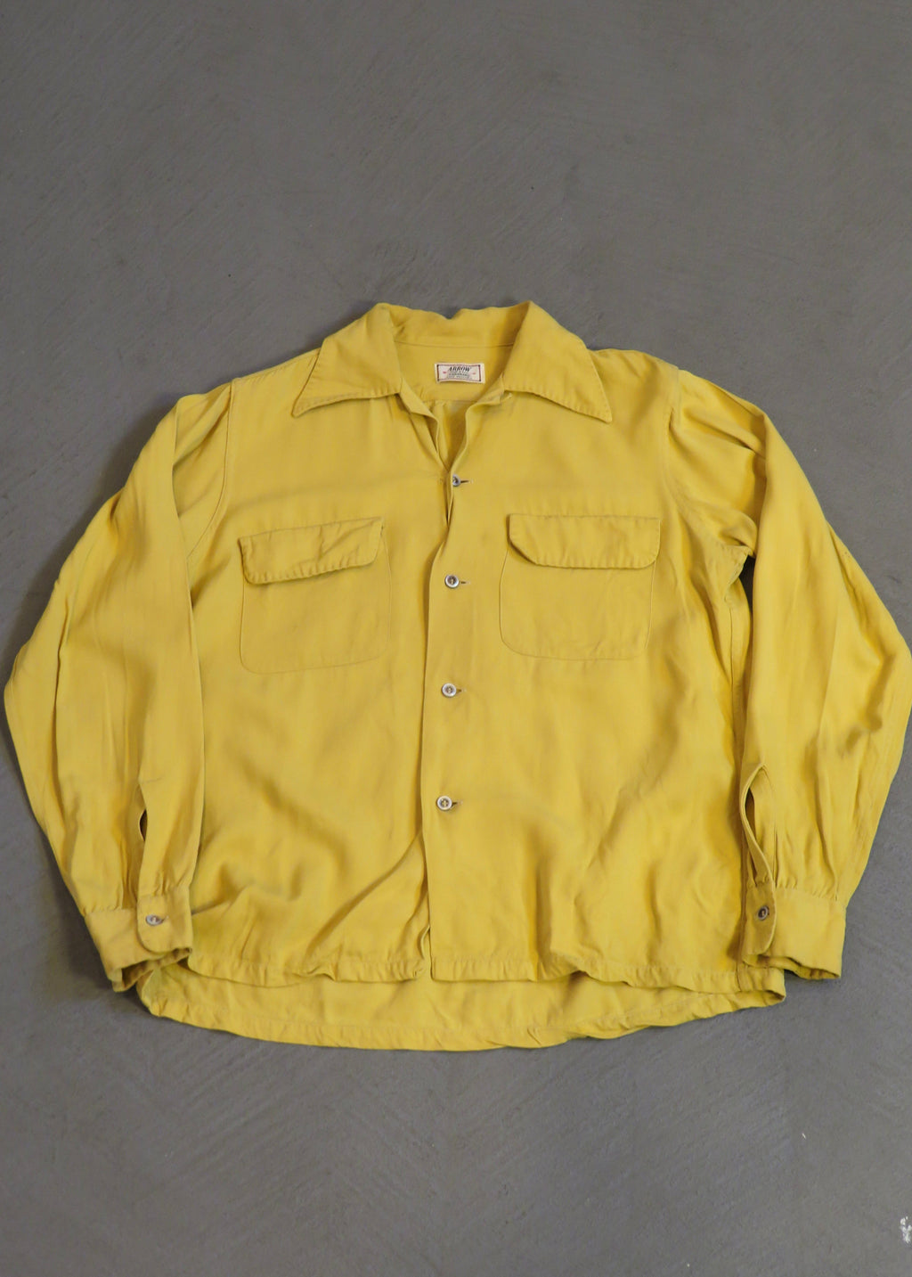1950s Yellow Rayon Gabardine Overshirt