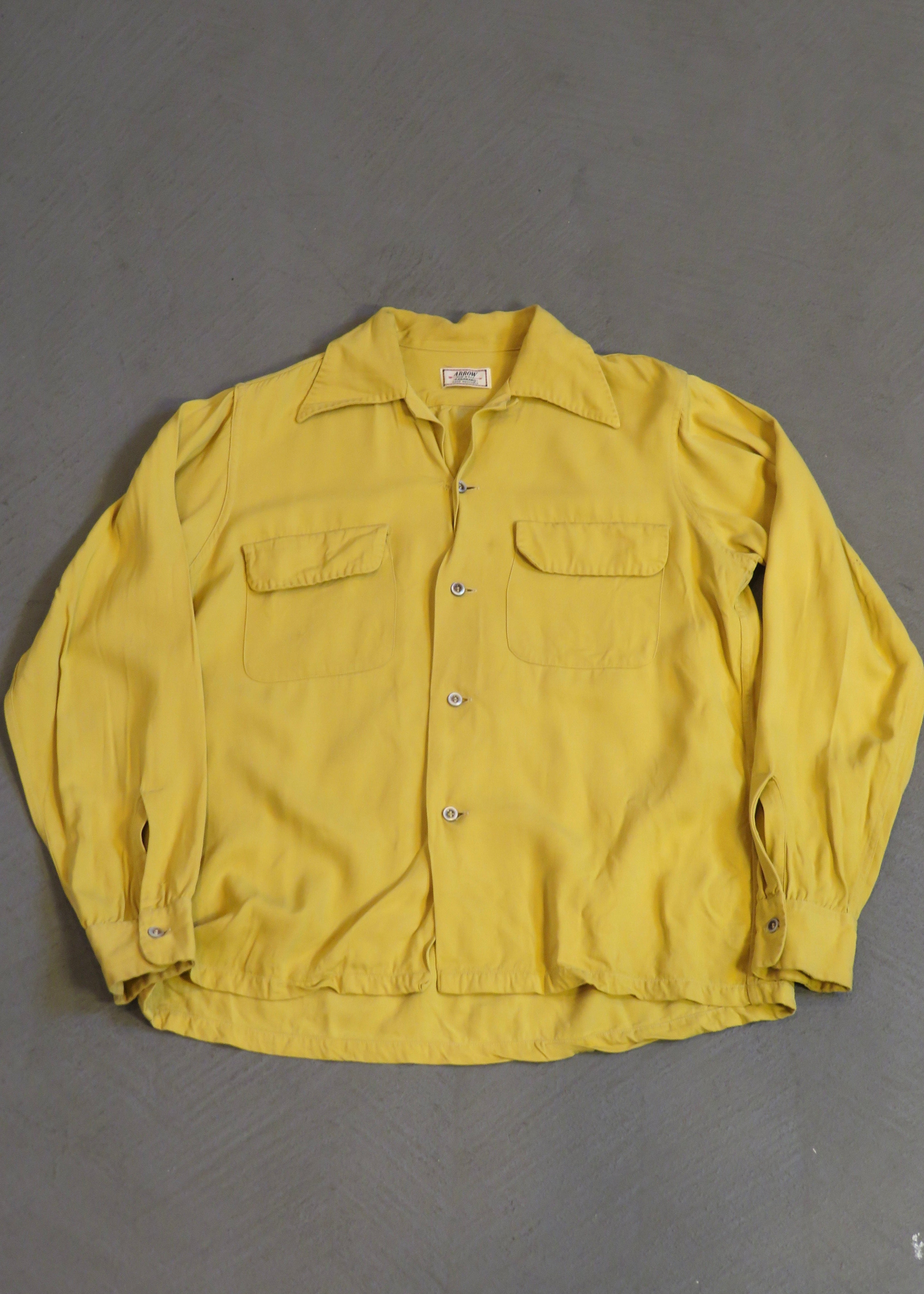 1950s Yellow Rayon Gabardine Overshirt