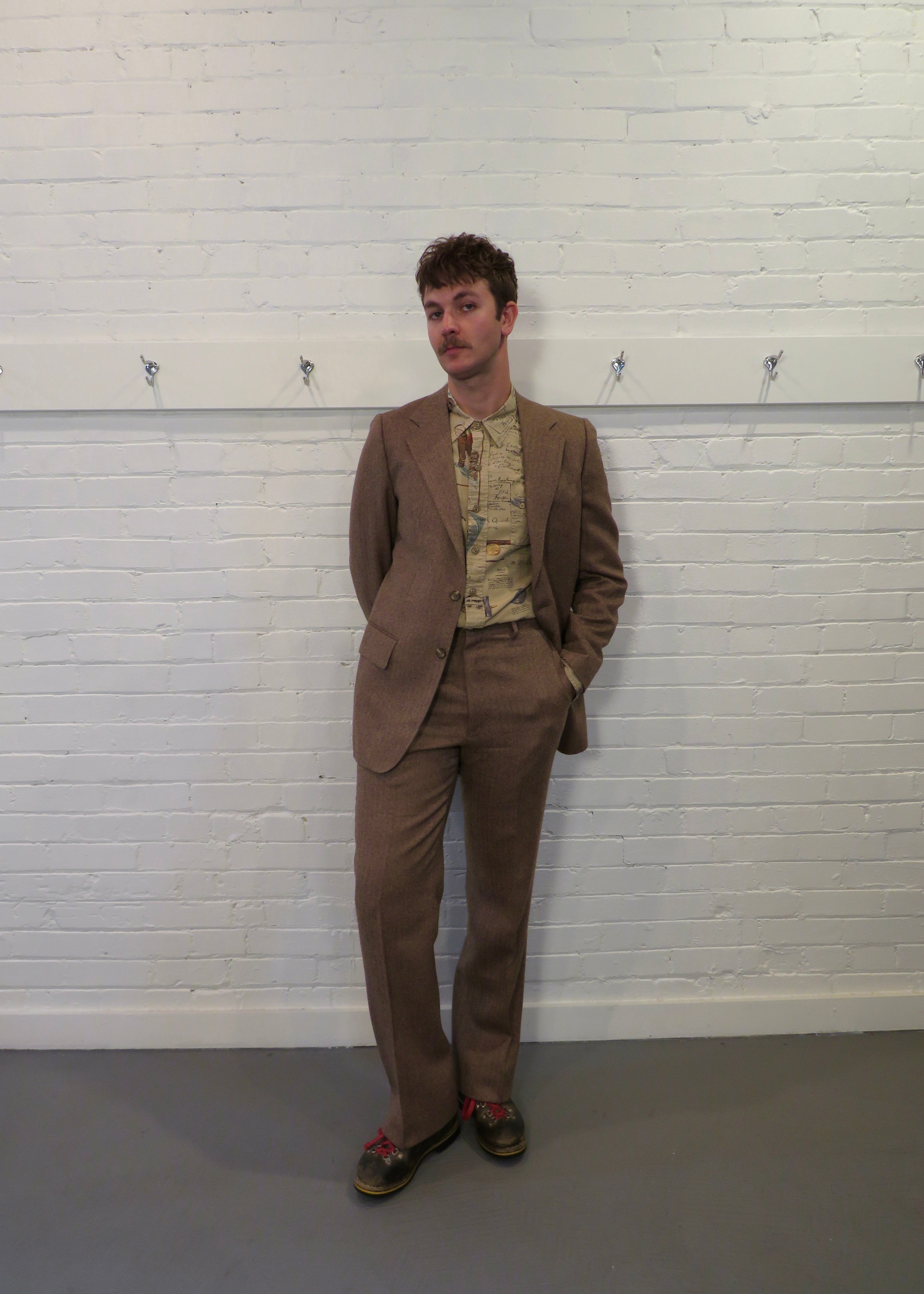 1970s Brown Wool Herringbone Suit