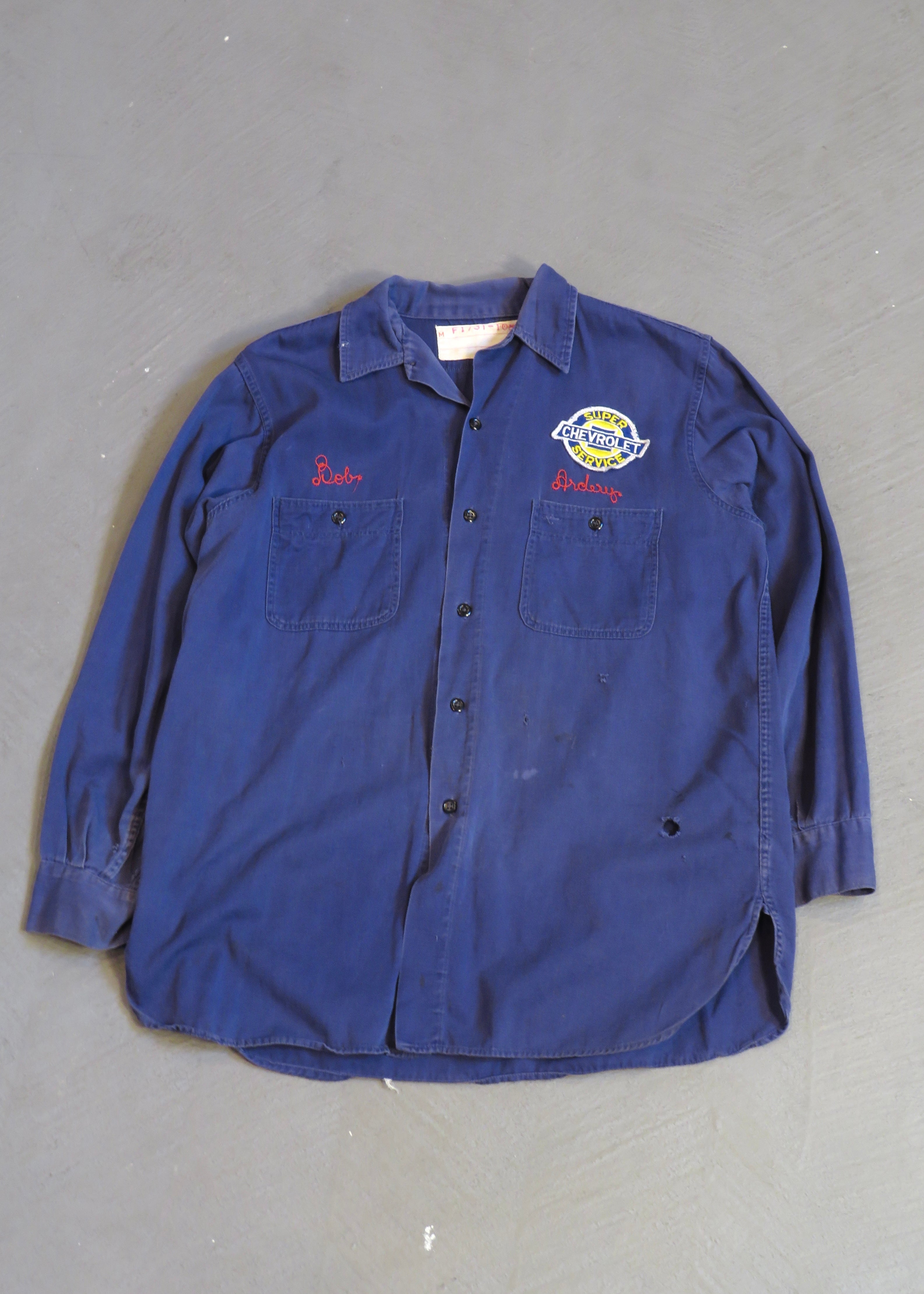 1960s Distressed Twill Chainstitched Chevy Work Shirt