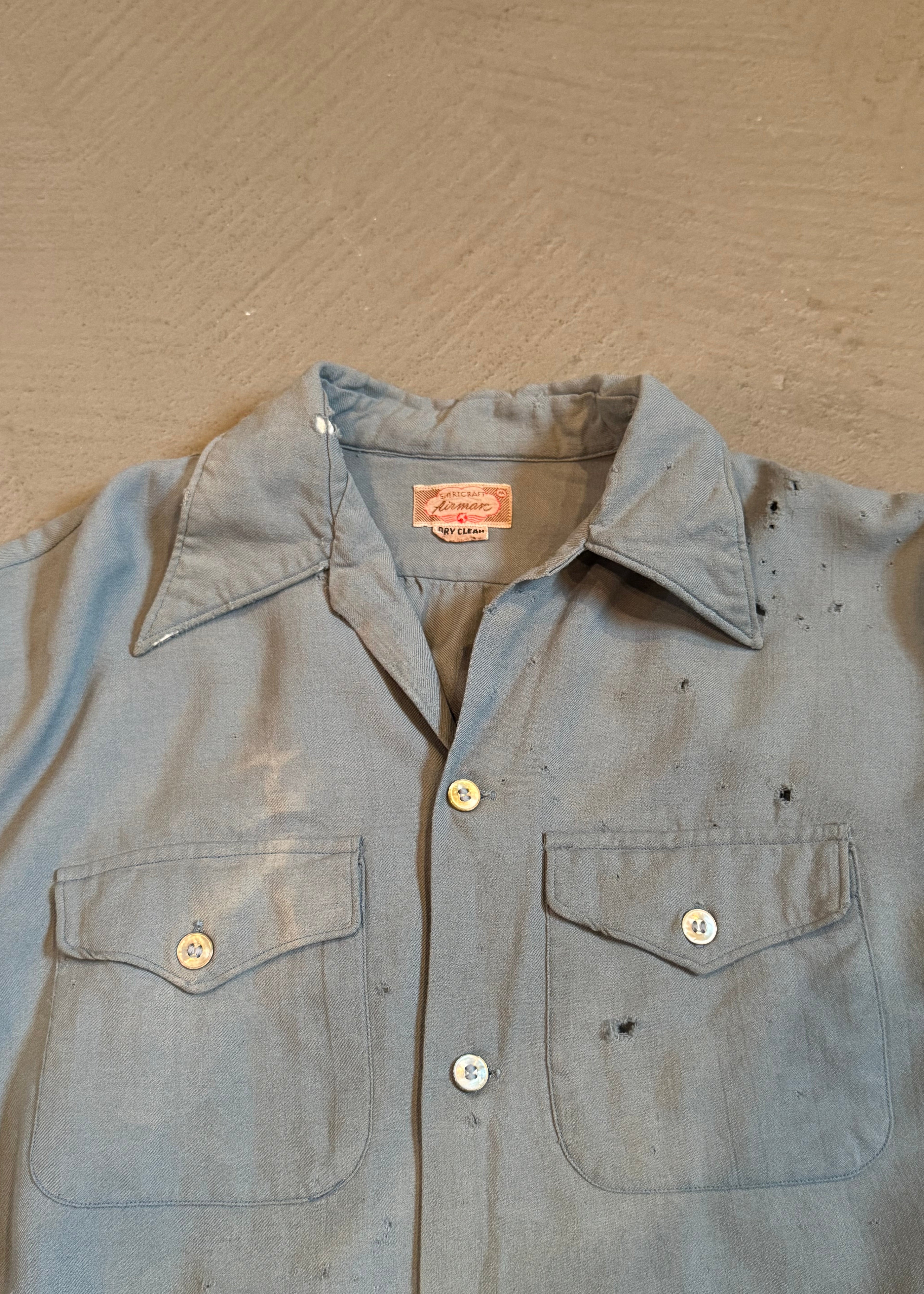 1940s Distressed Wool Cropped Overshirt