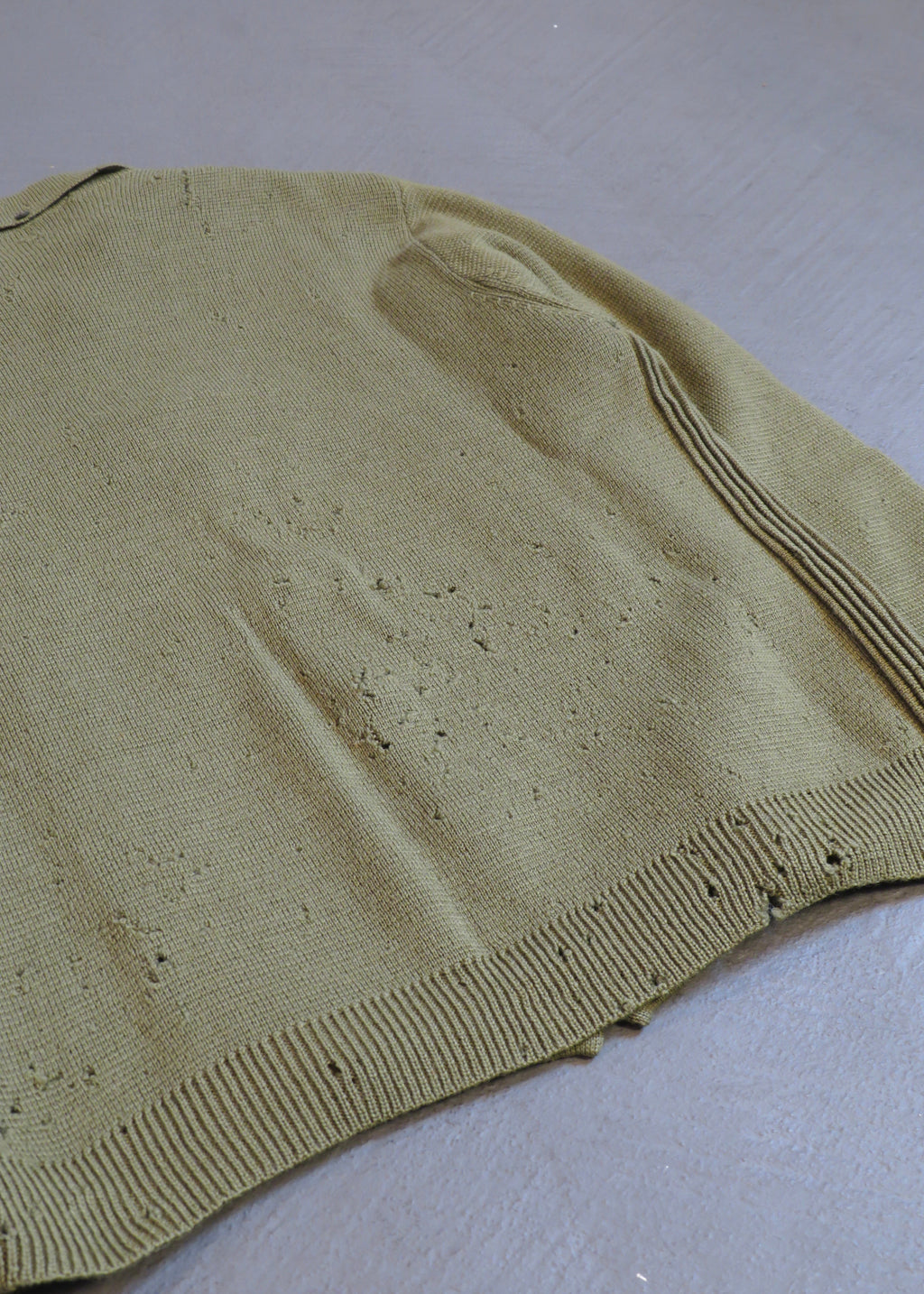 1960s Leonardo Strassi Green Cable Knit Distressed Moth Eaten Button Up Cardigan Sweater
