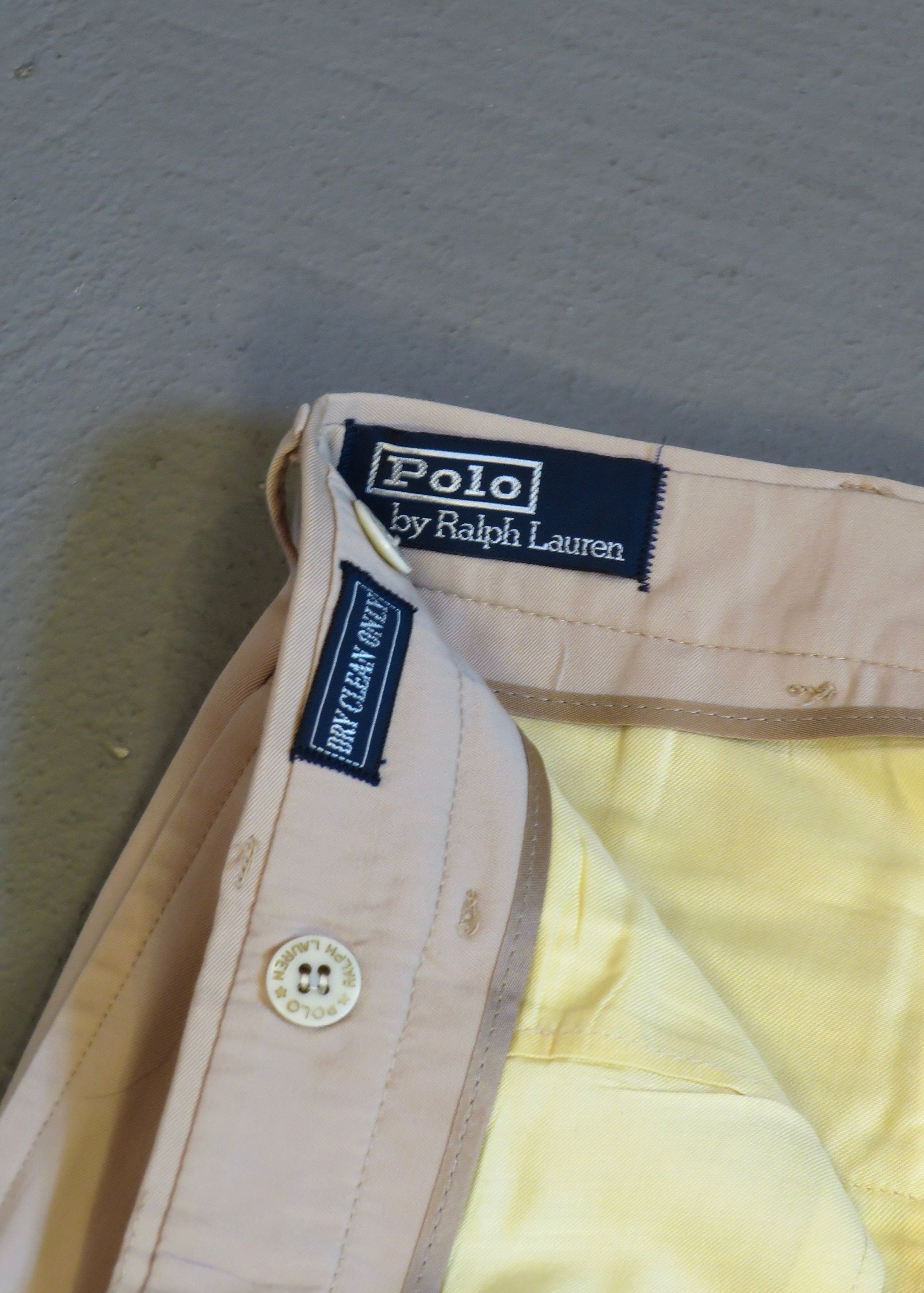 1990s Polo Ralph Lauren Khaki Tropical Wool Wide Leg Trousers