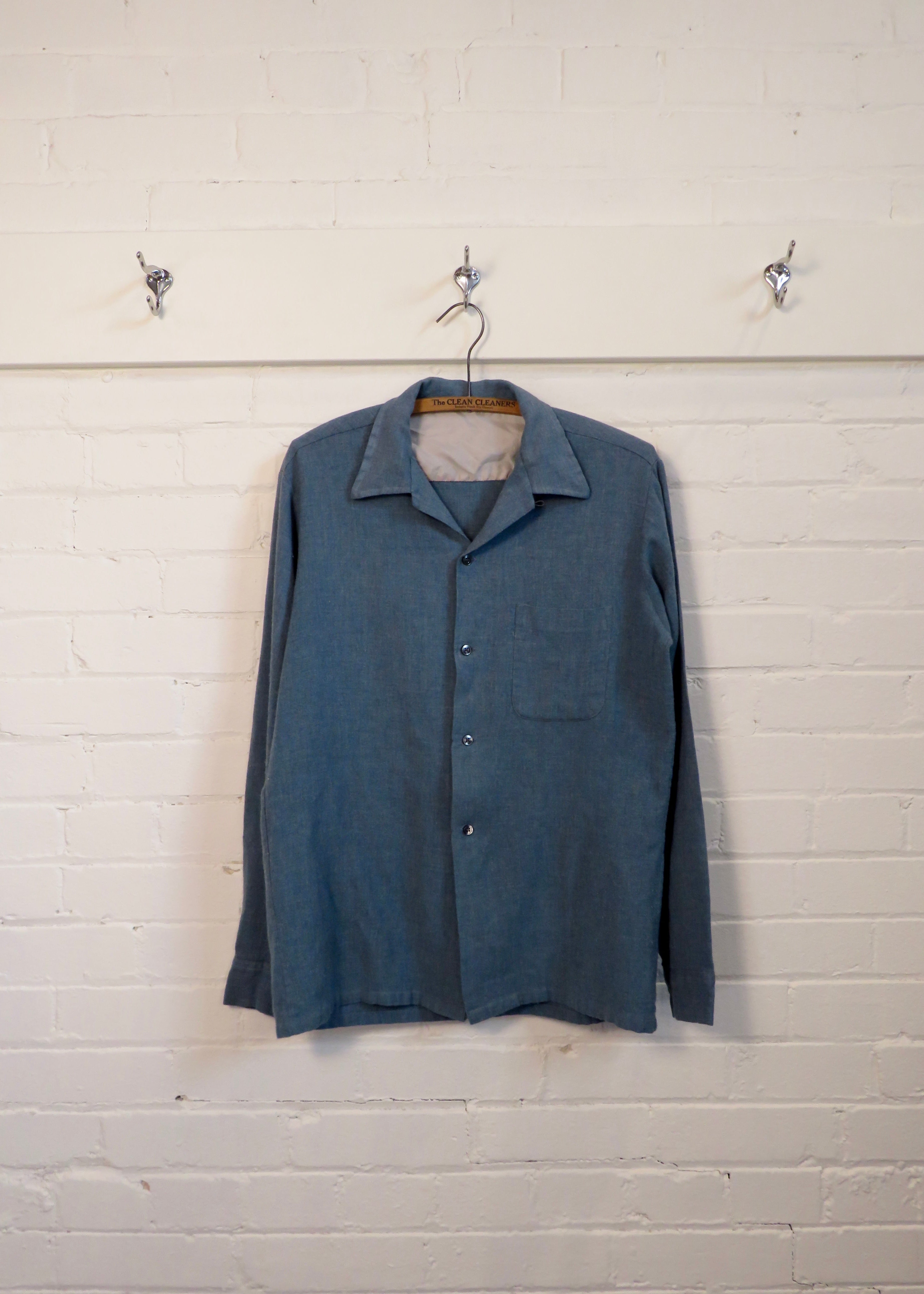 1950s Blue Wool Loop Collar Overshirt