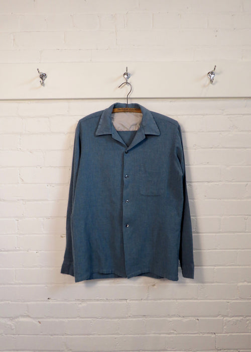 1950s Blue Wool Loop Collar Overshirt