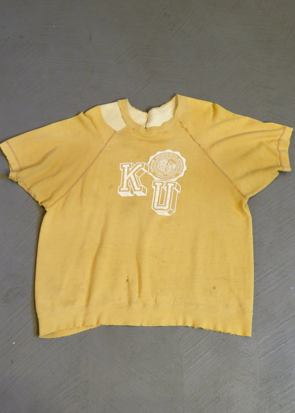 1960s Thrashed University of Kansas Short Sleeved Sweatshirt