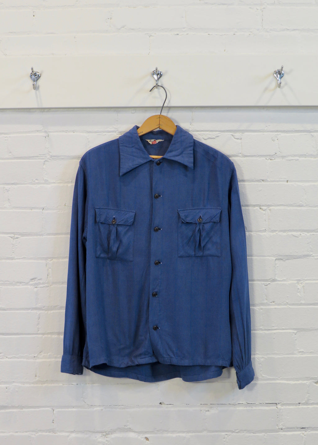 1950s Blue Plaid Wool Gabardine Overshirt