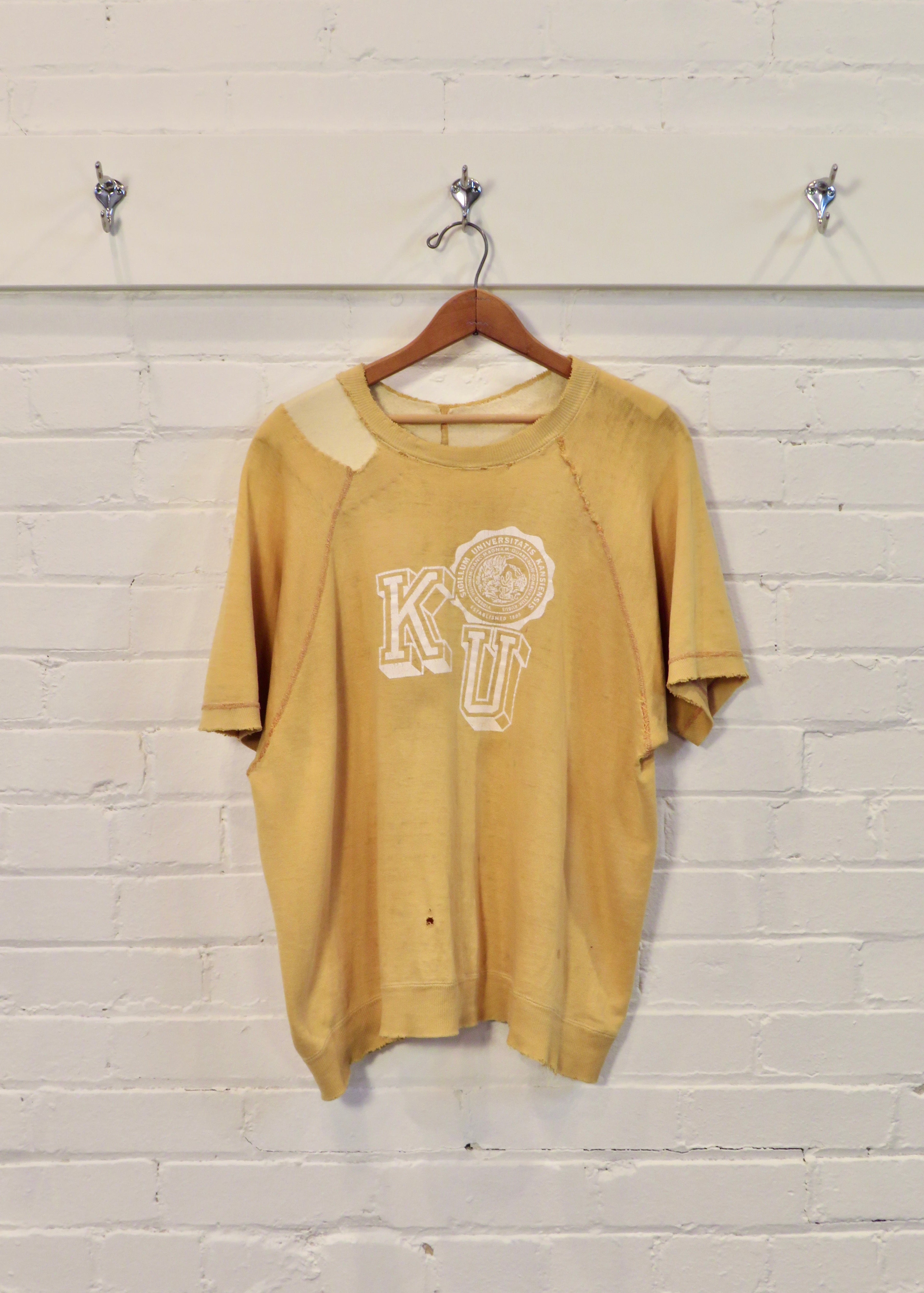 1960s Thrashed University of Kansas Short Sleeved Sweatshirt