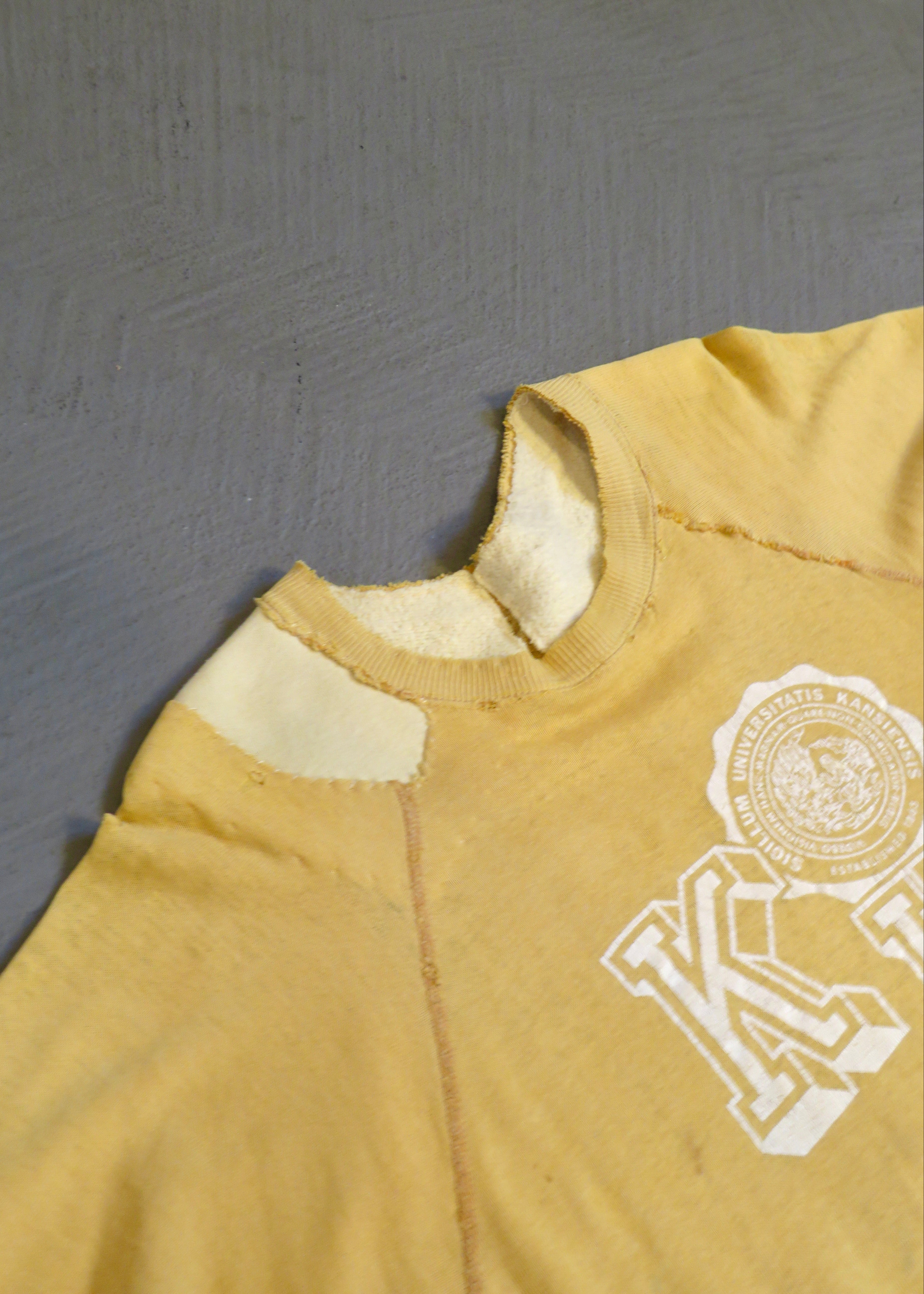 1960s Thrashed University of Kansas Short Sleeved Sweatshirt