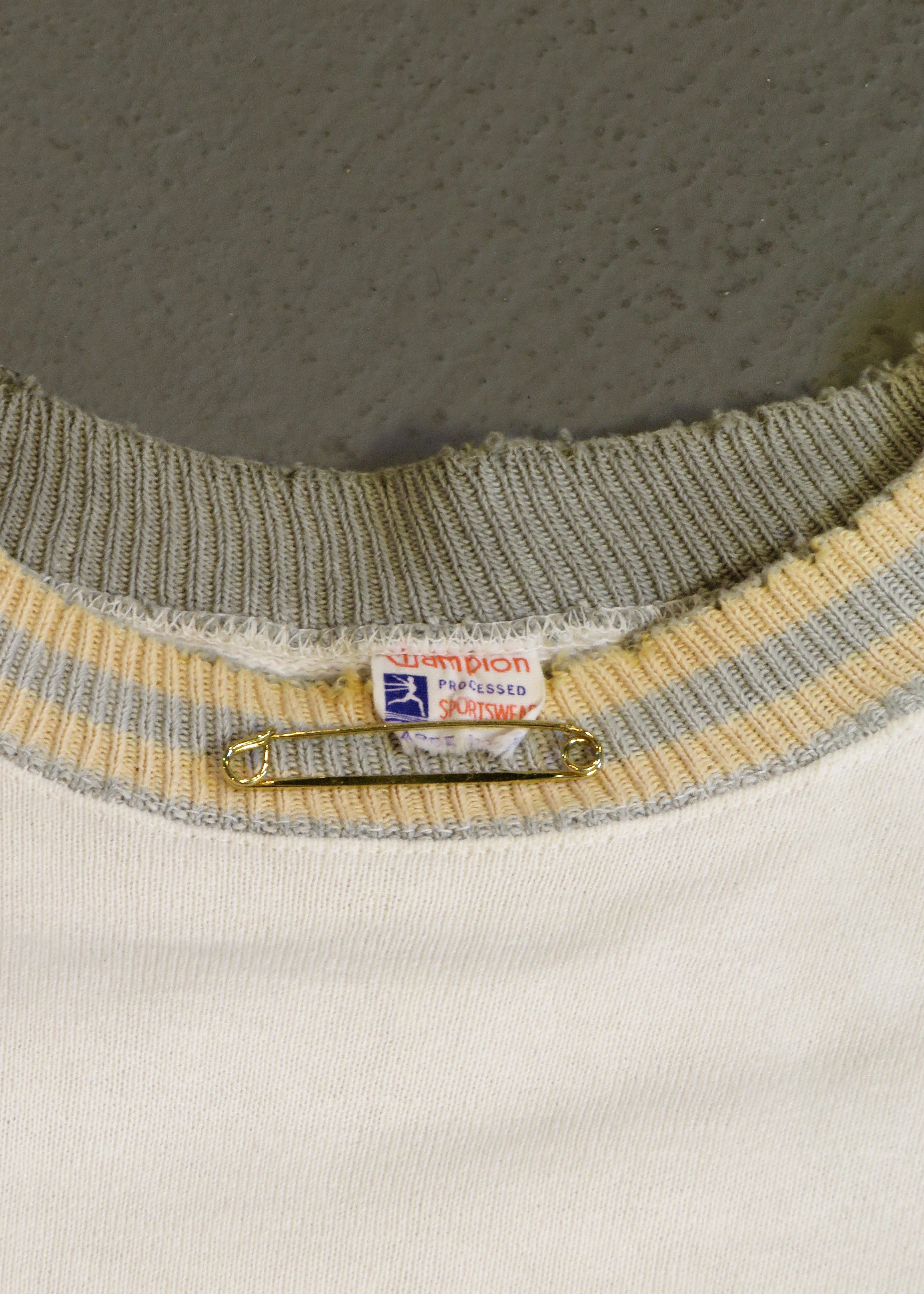 1950s University of Iowa Contrast Rib White Champion Running Man Crewneck Sweatshirt