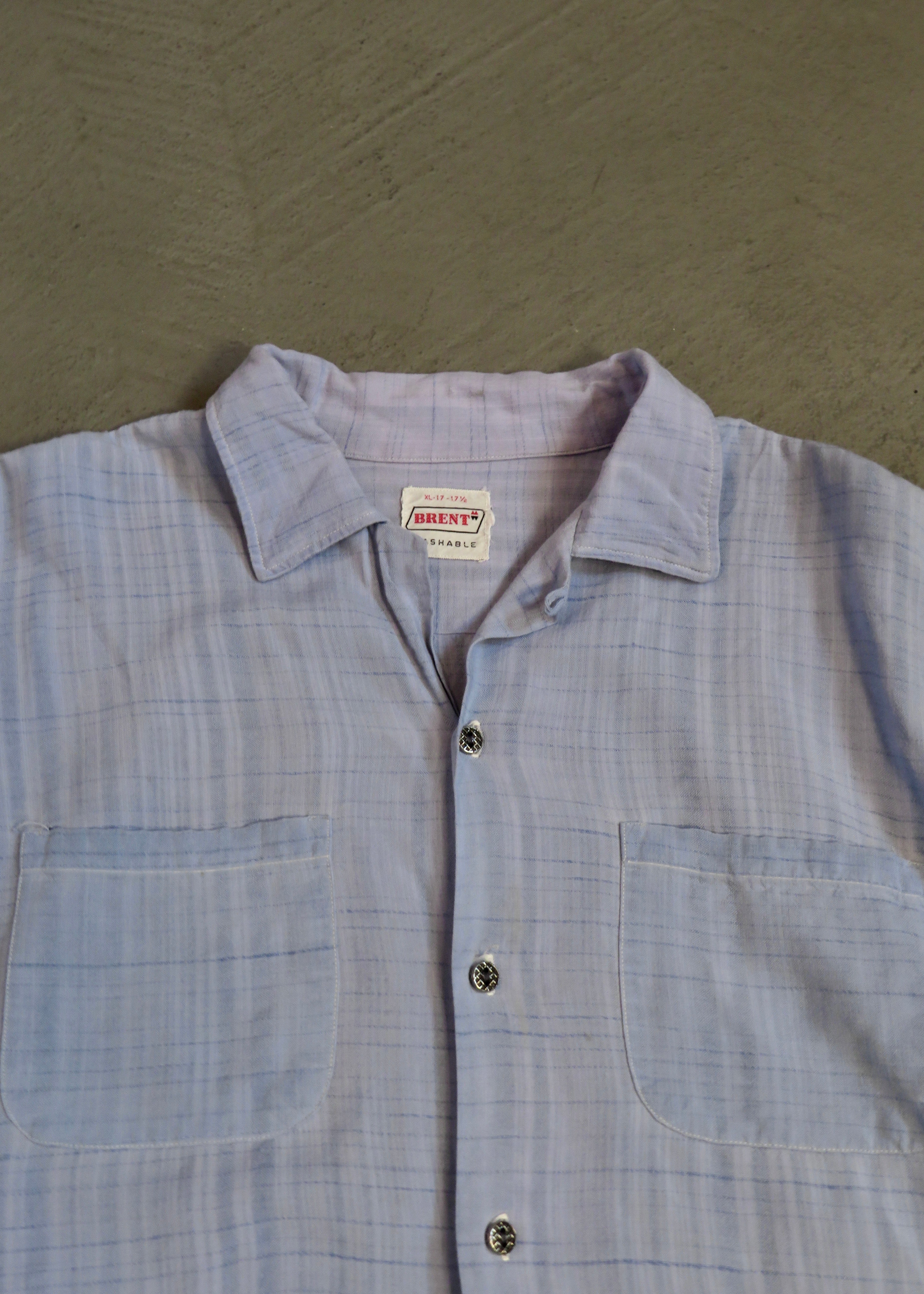 1950s Boxy Blue Check Loop Collar Shirt | XL