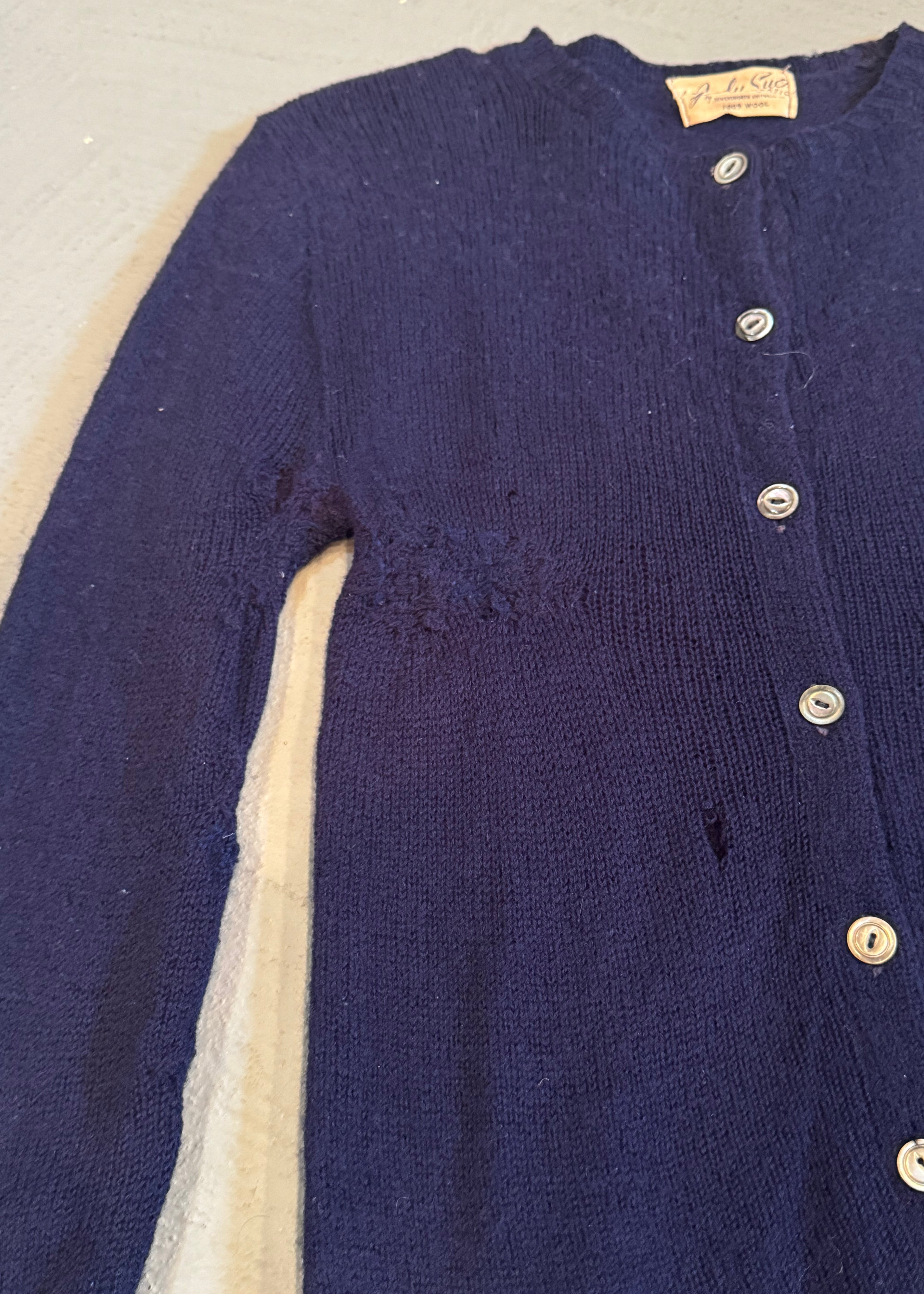 1950s Distressed Petite Navy Cardigan