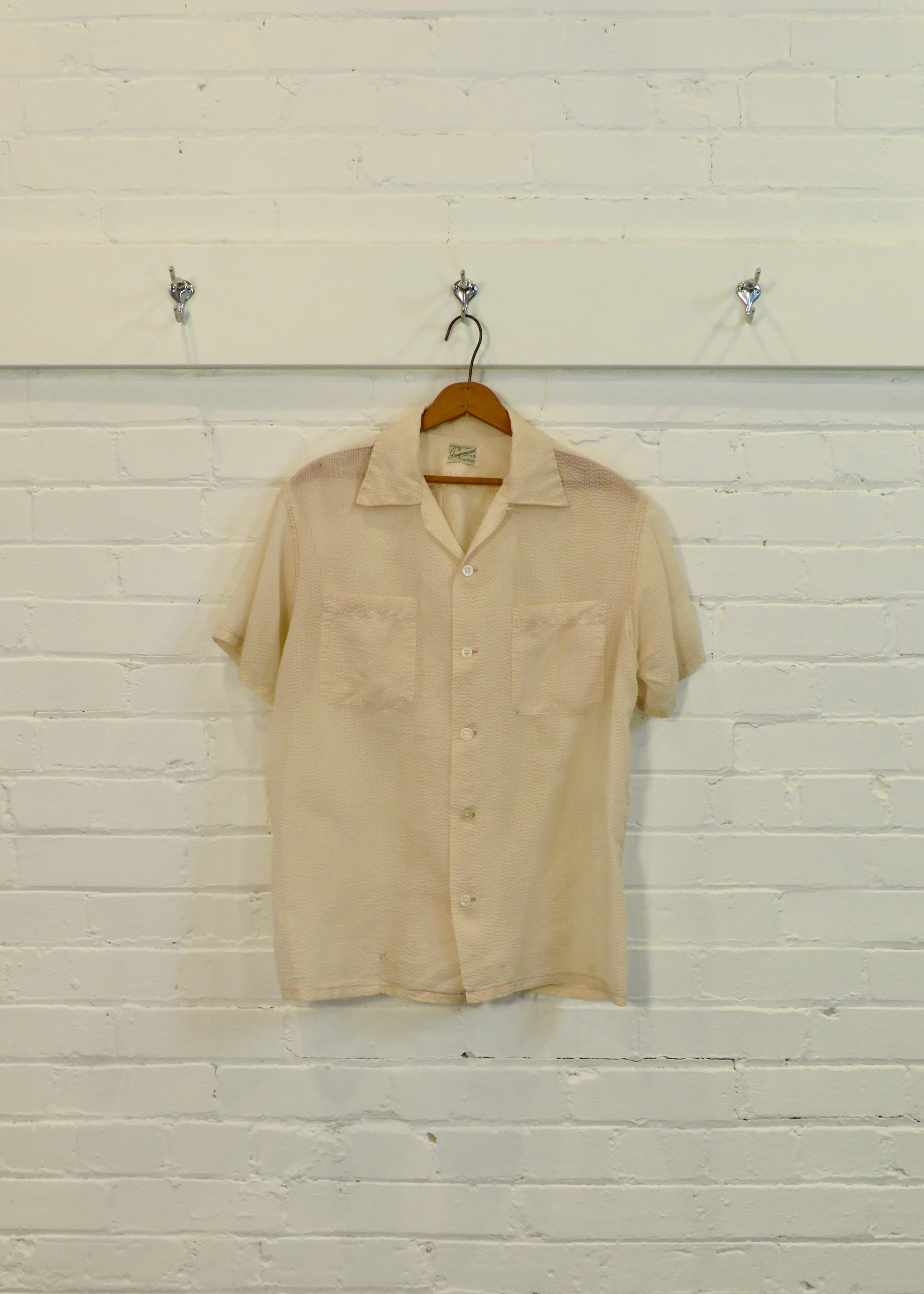 1950s Nylon Seersucker Short Sleeved Button Down Shirt