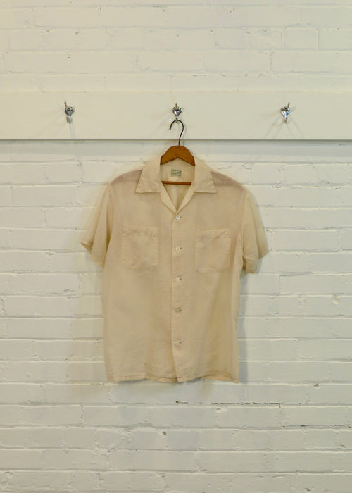 1950s Nylon Seersucker Short Sleeved Button Down Shirt