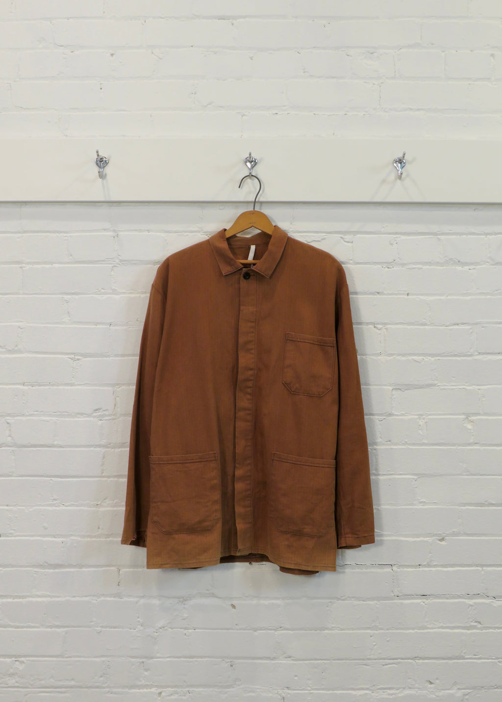 1980s Sienna Brown Overdyed Herringbone European Chore Jacket