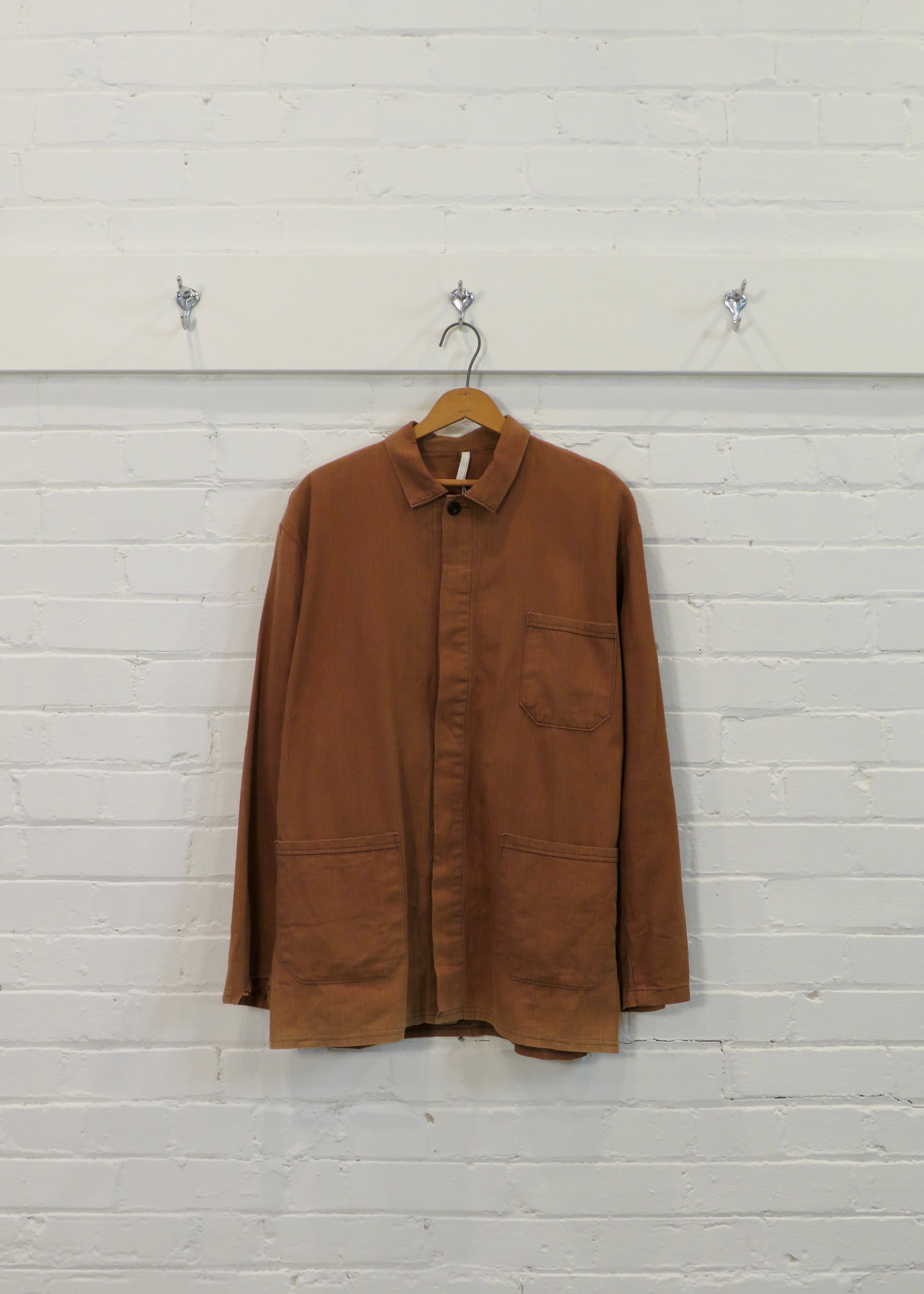 1980s Sienna Brown Overdyed Herringbone European Chore Jacket
